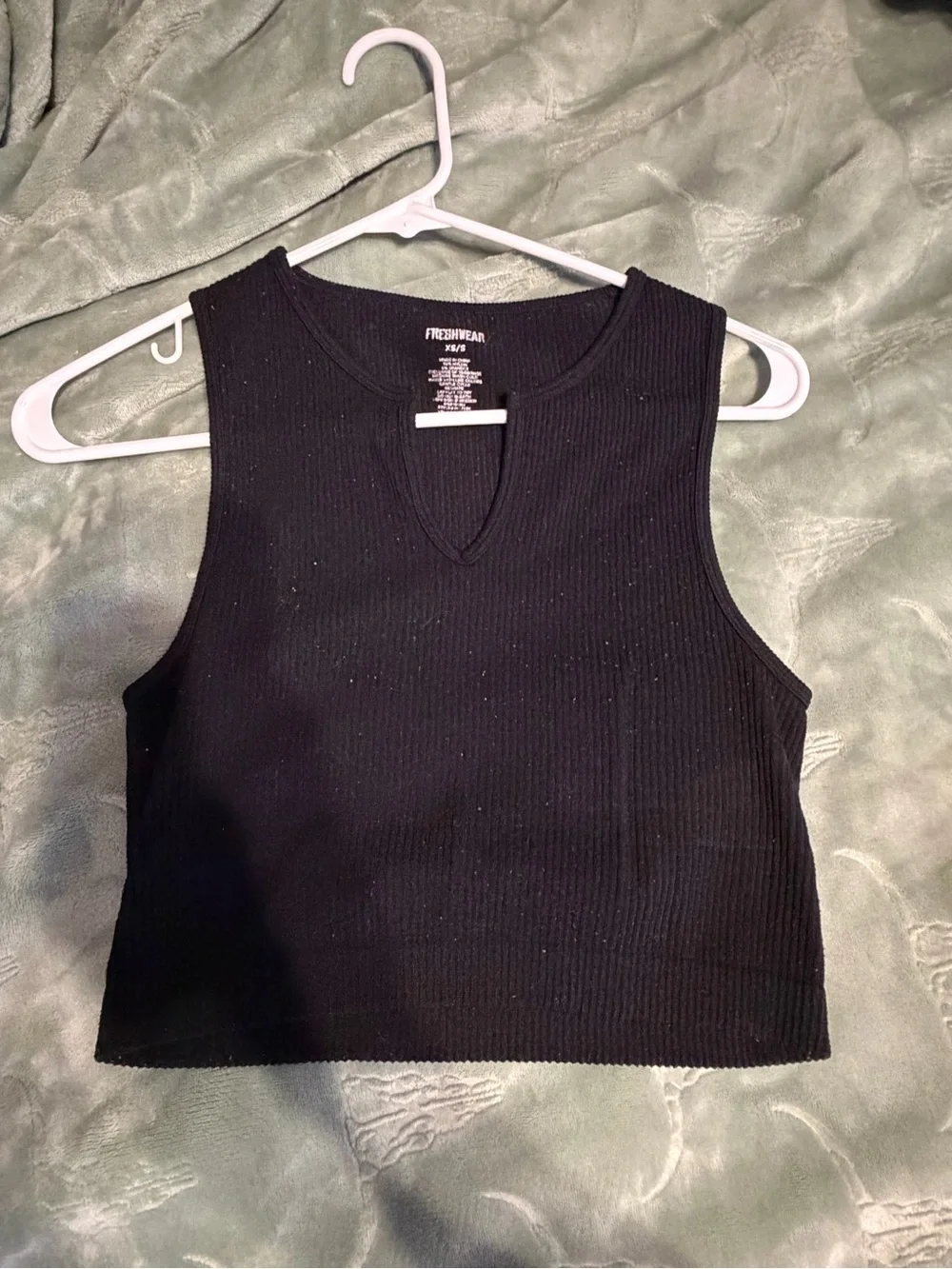 Free People Black Ribbed Notch Crop Tank
